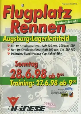 Programm Flugplatzrennen Augsburg-Lagerlechfeld 28.6.1998