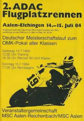 Programm 2. Flugplatzrennen Aalen-Elchingen 14./15.7.1984