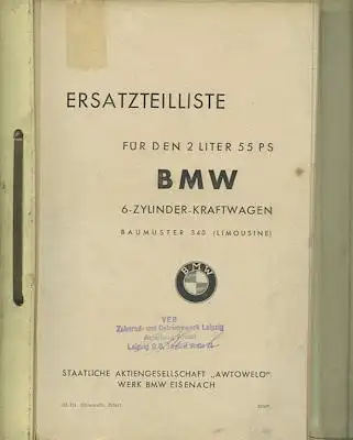 EMW / BMW Eisenach 340 Ersatzteilliste ca. 1950
