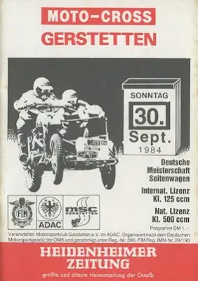 Programm Gerstetten Moto-Cross 30.9.1984