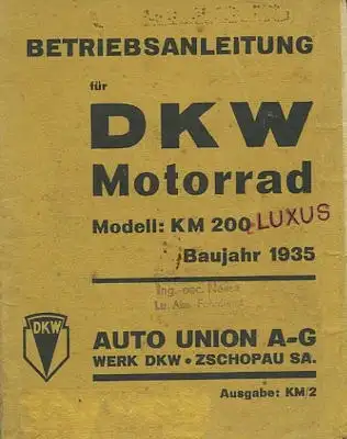 DKW KM 200 Bedienungsanleitung 1935