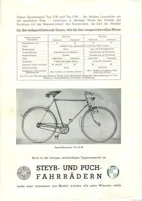 Puch Fahrrad Programm ca. 1950