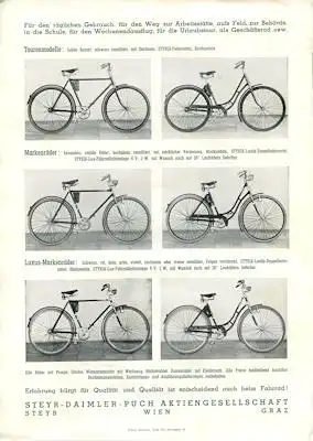 Puch Fahrrad Programm ca. 1950