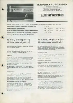Audi 100 Autoradio Blaupunkt Einbauanleitung 12.1970