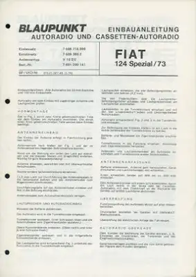 Fiat 124 Spezial Autoradio Blaupunkt Einbauanleitung 1973