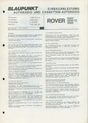 Rover 2000 / 3500 Autoradio Blaupunkt Einbauanleitung 1970er Jahre