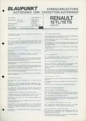 Renault 15 Autoradio Blaupunkt Einbauanleitung 8.1973