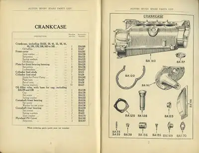 Austin Seven Ersatzteilliste 1933