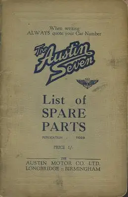 Austin Seven Ersatzteilliste 1933