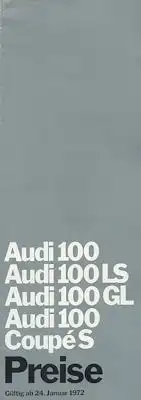 Audi 100 / Coupé Preisliste 1.1972