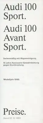 Audi 100 C 3 Sport / Avant Sport Preisliste 10.1989