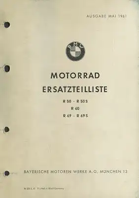 BMW R 50 R50S R60 R69 R69S Ersatzteilliste 5.1961