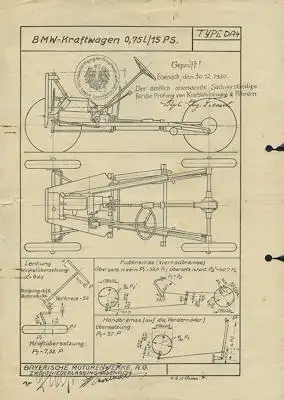 BMW DA4 Typen-Bescheinigung und Fahrzeugschein 1931