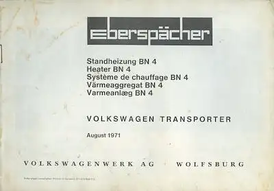 VW T 2 Standheizung Eberspächter Bedienungsanleitung 8.1971