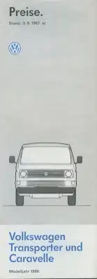 VW T 3 Transporter und Caravelle Preisliste 8.1987 a)