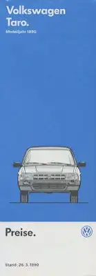VW Taro Preisliste 3.1990