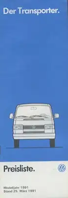 VW T 4 Transporter Preisliste 3.1991