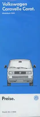 VW T 3 Caravelle Carat Preisliste 3.1990