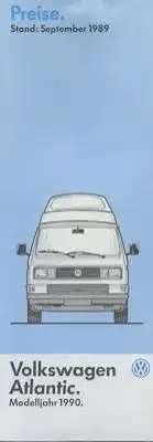 VW T 3 Atlantic Preisliste 9.1989