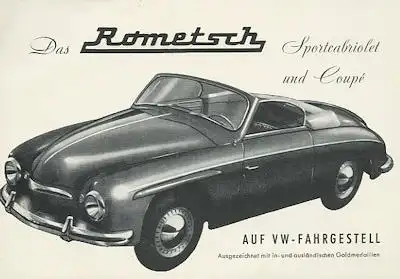 VW Rometsch Sportcabriolet und Coupé Prospekt ca. 1950/90 Reprint