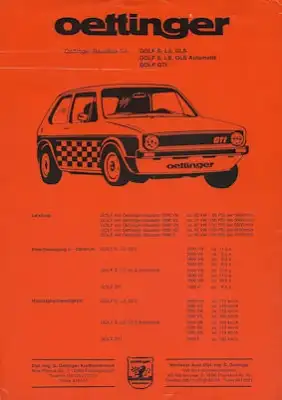 VW / Oettinger Golf Prospekt 9.1977