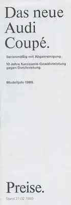 Audi Coupé B 3 Preisliste 2.1989
