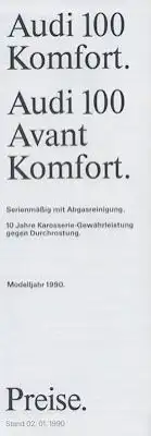 Audi 100 C 3 Komfort Preisliste 2.1.1990