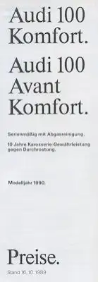 Audi 100 C 3 Komfort Preisliste 10.1989