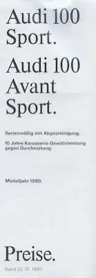 Audi 100 C 3 Sport / Avant Sport Preisliste 2.1.1990
