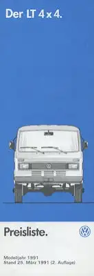 VW LT 4x4 Preisliste 3.1991