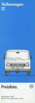 VW LT Preisliste 9.1991