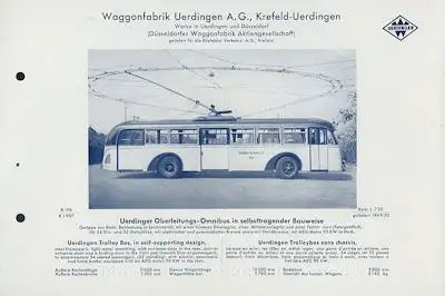 Waggonfabrik Uerdingen Oberleitungs-Omnibus Prospekt 1950