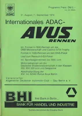 Programm AVUS ADAC 31.8./1.9.1974