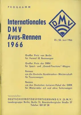Programm AVUS DMV 25./26.6. 1966