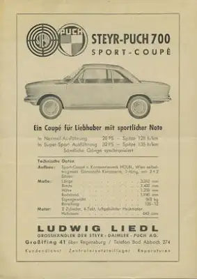 Steyr-Puch 700 Sport-Coupé Prospekt ca. 1962