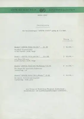Steyr-Puch Preisliste 9.1966