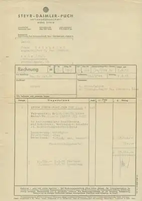 Steyr Fiat 1100 Rechnung 9.1955