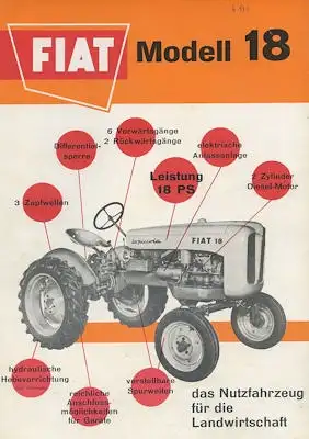 Fiat Schlepper Modell 18 Prospekt 1960er Jahre