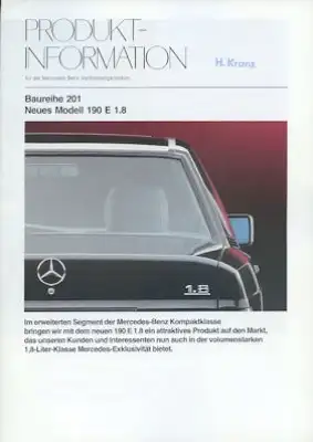 Mercedes-Benz W 201 190 E 1,8 Produkt-Information 5.1990