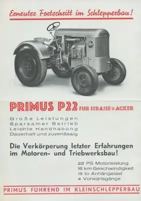 Primus P 22 Schlepper Prospekt 1930er Jahre