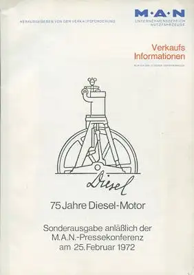 MAN Verkaufs-Informationen 75 Jahre Diesel Motor Brochüre 1972