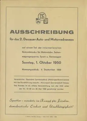 Ausschreibung Dessau 1.10.1950