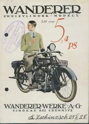 Wanderer Zweizylinder Modell 5,4 PS Prospekt 10.1926