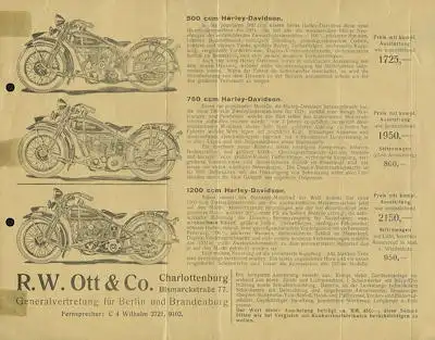Harley-Davidson Preisliste ca. 1931