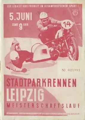 Programm Leipziger Stadtparkrennen 5.6.1955