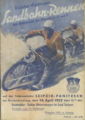 Programm Sandbahnrennen Leipzig-Panitzsch 14.4.1952