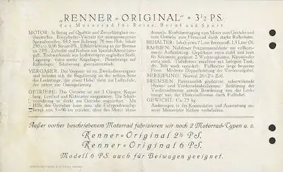 Renner-Original 3,5 PS Prospekt ca. 1925