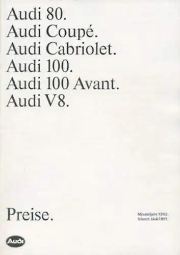 Audi Preisliste 1992