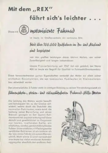 Rex Fahrrad-Hilfs-Motor Prospekt 1953