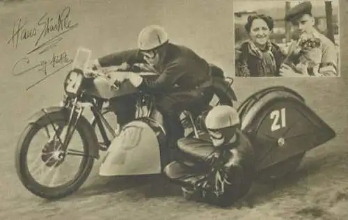 Ansichtskarte NSU Fahrer Hans + Cilly Stärkle 1950er Jahre